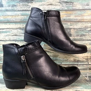 Rockport Boots Sz 7M Carly Black Leather Zip Ankle Low Block Heel Comfort Ladies - Picture 1 of 13
