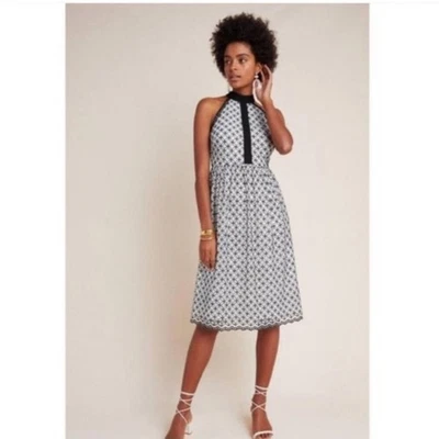 Anthropologie Eri Ali dress womens petite 6P NEW Ninetta white black eyelet lace - Image 1 of 4