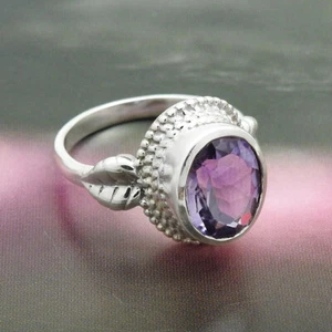 Mujeres Regalo Gema Amatista Anillo Talla 8 925 Plata de Ley Joyería K51 - Imagen 1 de 9