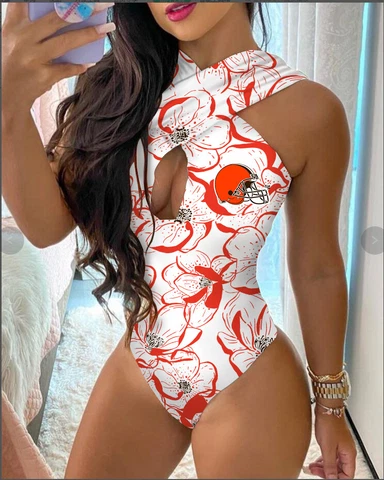 Cleveland Browns One-piece Bikini Swimsuit Hollow-out Criss Cross Bathing Set Cover