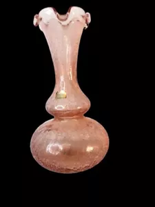 Jarrón de Colección Norleans Vidrio Artístico 11" Rosa Crujido Top con Volantes Hecho en Italia MCM - Imagen 1 de 12