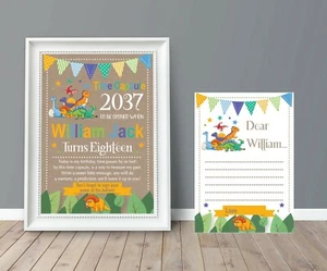 Personalised Dinosaur Time Capsule Print & Time Capsule Cards 1st Birthday Party - Picture 1 of 6