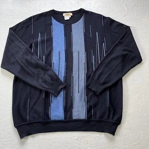 VTG Montechiaro Sweater Men XXL Black blue Knit Long Sleeve Acrylic Wool Italy - Picture 1 of 9