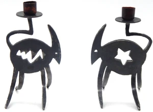 Par (2) Candelabros Pesados Vintage 1996 Acero Sólido Abstracto 8"H x 5"L - Imagen 1 de 7