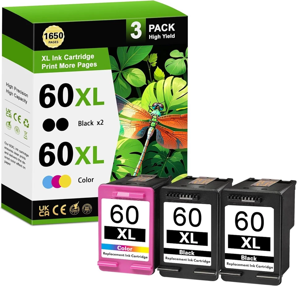 60XL Ink Cartridge for HP Photosmart C4680 D110a C4795 DeskJet D2680 F4280 3PK - Image 1 of 4