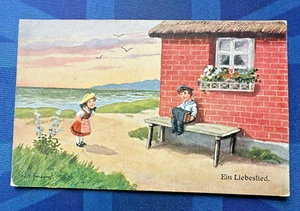 German Comic Postcard 1910s Concertina Performer A LOVE SONG - Picture 1 of 2
