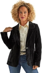 Wrangler Retro Women's Small Single Button Velvet Party Blazer Jacket - Black - Picture 1 of 5