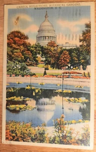 Capitol Reflection Botanical Gardens Washington DC postal PC circa 1944 - Imagen 1 de 1