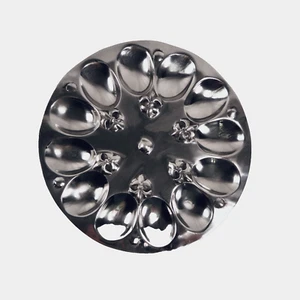 Pewter 10" Fleur Di Lis deviled egg serving tray metal Holds 12 - Picture 1 of 6