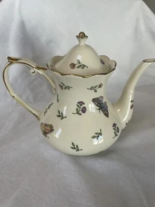 Burton & Burton Morning Meadow, Butterfly And Dragonfly Ceramic Teapot pre-owned - Picture 1 of 12