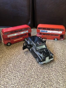 2 Vintage A Budgie Toy 64 Seater Diecast Double Deck Bus England and Dinky Taxi - Picture 1 of 11