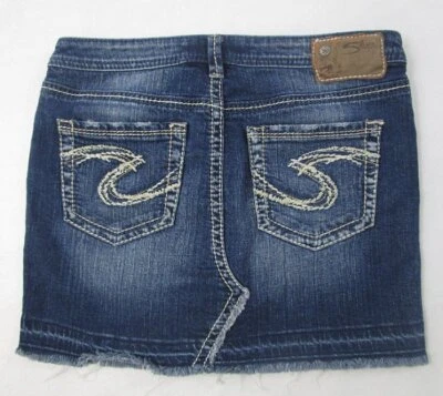 Falda vaquera de mezclilla con flecos cortos plateados talla 27 Foto 1 de 4