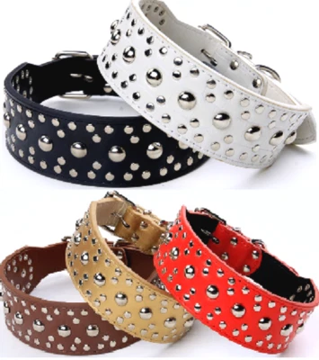 Studded Spiked Metal Dog Collar Faux Leather Large Pitbull Mastiff Spike L XL - Image 1 of 4