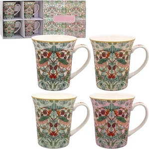 Juego de 4 tazas finas de China William Morris en caja de regalo - Lustre Strawberry Thief - Imagen 1 de 3
