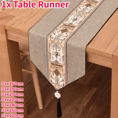 1PC Ethnic Table Runner Linen Blend Mat Cover Tassel Party Home Decor Vintage - Image 1 of 4