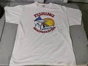 Vintage 1990's Fishing Headquarters Men's XL White T-Shirt Gildan Sailfish Boat  - Picture 1 of 7