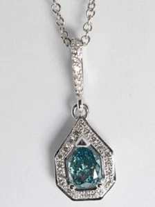 18k weiße Birne runder Diamant Anhänger (0,6 ct blau () weiße Diamanten vs.) - Bild 1 von 2