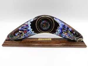 Boomerang Clock Hand Made in Australia with Traditional Native Aboriginal Art - Picture 1 of 7
