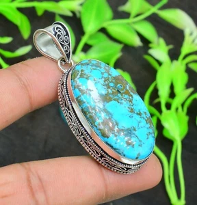 Blue Turquoise Gemstone Handmade 925 Sterling Silver Jewelry Pendant Sz-2'' - Picture 1 of 4