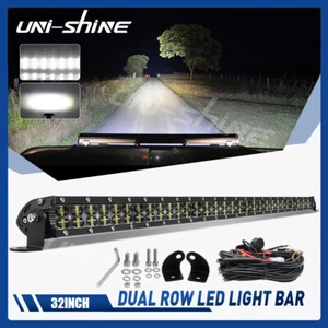 6D 32'' Dual Row Led Work Light Bar Spot Flood Driving Offroad SUV ATV 4WD Boat - Picture 1 of 10
