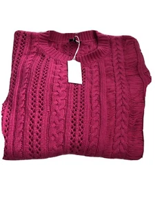Splendid pink fuchsia cable knit cotton blend pullover sweater size s Nwt - Picture 1 of 4