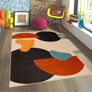 Modern Abstract Geometric Rug - Colorful Retro Mid-Century Style Carpet for Home - Picture 1 of 13