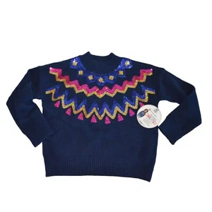 Member's Mark Girl's Favorite Sweater 4/5 Navy Blue With Colorful Sequin Accents - Picture 1 of 5