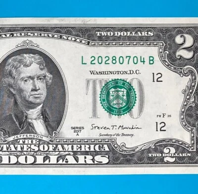 2008 July 4 (L 20280704 B) ANNIVERSARY $2 Two Dollar Bill *UNC* - Image 1 of 4
