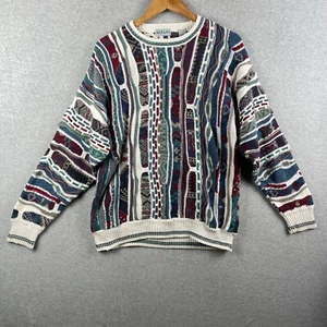 Vintage Alfani Sweater Mens Medium Abstract 3D Knit Coogi Style Grandpa Hiphop - Picture 1 of 8