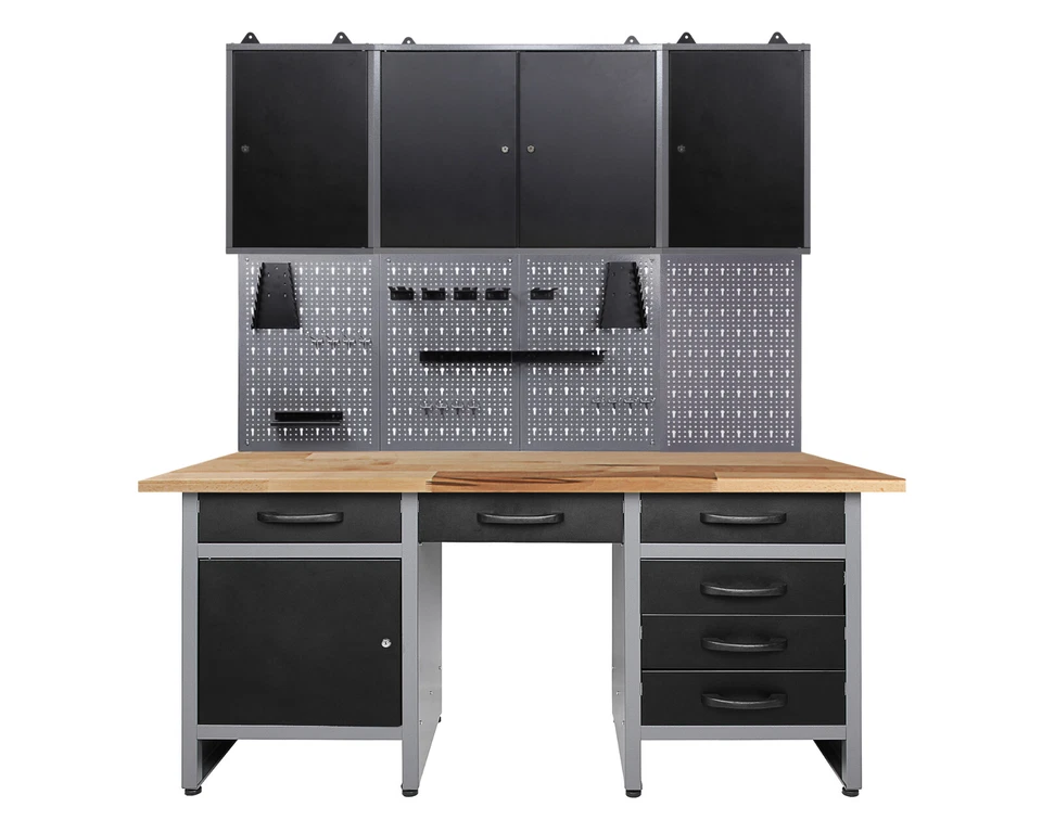 Ondis24 Werkstatt Set Harrys 160 cm Werkbank 3x Werkzeugschrank Metall Lochwand