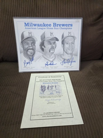 Vintage MILWAUKEE BREWERS American League Home Run Champions Autographed COA Cover