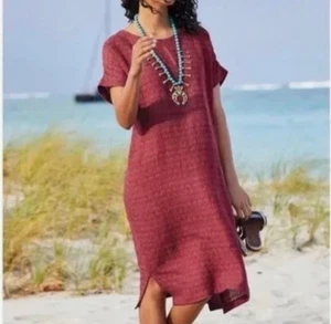 Vestido vaina Soft Surroundings rojo óxido 100 % lino manga corta para mujer L - Imagen 1 de 2