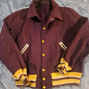 Vintage Distressed Wool Varsity Jacket Purple Size Large - Bild 1 von 8