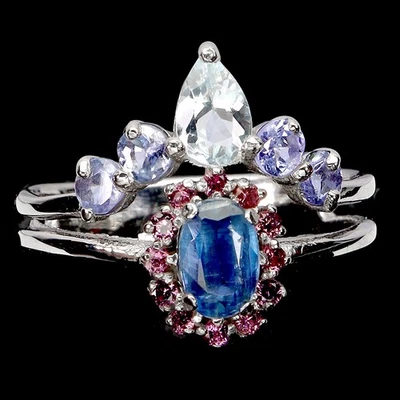 Кольцо из стерлингового серебра 925 пробы с овальным кианитом 6x4 мм танзанитом драгоценными камнями ювелирные изделия размер 7 - Изображение 1 из 4