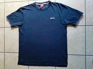 Slazenger Men's T-shirt Navy Blue with Light Pink Trim 100% Cotton Size L - Picture 1 of 5