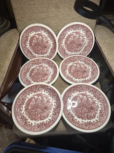 EIN WUNDERSCHÖNES BROADHURST PINK COUNTRY SCENE Set mit 6 Speisetellern  - Bild 1 von 3