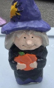 Vintage Eremitage Keramik Halloween Hexe Besen schwerer Ton 6" handbemalt - Bild 1 von 4