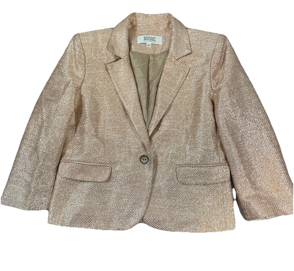 Blazer Badgley Mischka Champagne Rosa Plata Metálico Mujer Talla 10 Forrado Foto 1 de 4
