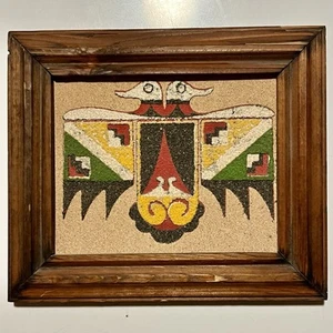 Vtg Two Headed Thunderbird Framed Sand Art Native American Shalako New Mexico - Picture 1 of 10