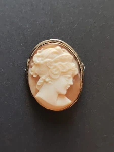Beautiful Vintage/Antique Cameo Shell Pendant Brooch 800 Silver / Small Cameo - Picture 1 of 22