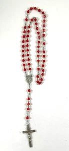 Vintage Virgin Mary Rosary Catholic Crucifix Cross Red Glass Prayer Beads - Picture 1 of 6
