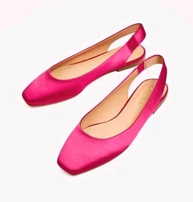 Zapatos planos ZARA rosa satinado con tira trasera bailarina punta fiesta para mujer 7,5 Foto 1 de 4