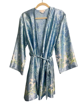 NEW Jones New York Robe Satin Kimono Built-in Belt Lounge Sleepwear Medium Lily - Image 1 of 4