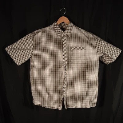 Camisa a Cuadros Retro Fit Para Hombre Manga Corta Abotonada Marrón y Beige Talla XXL Foto 1 de 4