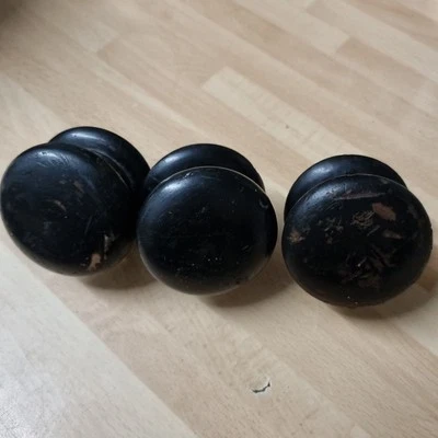 Antique Wooden Cupboard Door Knobs Handle Pulls Ebonised Architectural Salvage  - Image 1 of 4