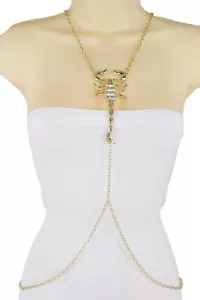 Lo último Mujeres Collar Oro Cuerpo Cadena Largo Joyería Top Escorpión Dije Elegante Elegante - Imagen 1 de 6