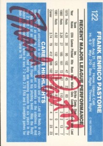 1982 Donruss FRANK PASTORE Signed Card autograph AUTO REDS