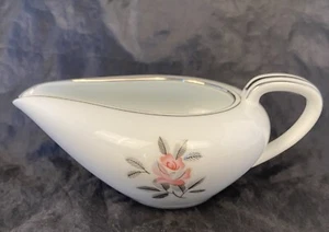 Noritake Rosales 8 oz CREAMER Vintage 6.5in long 2.5in tall White Pink Rose Mark - Picture 1 of 13