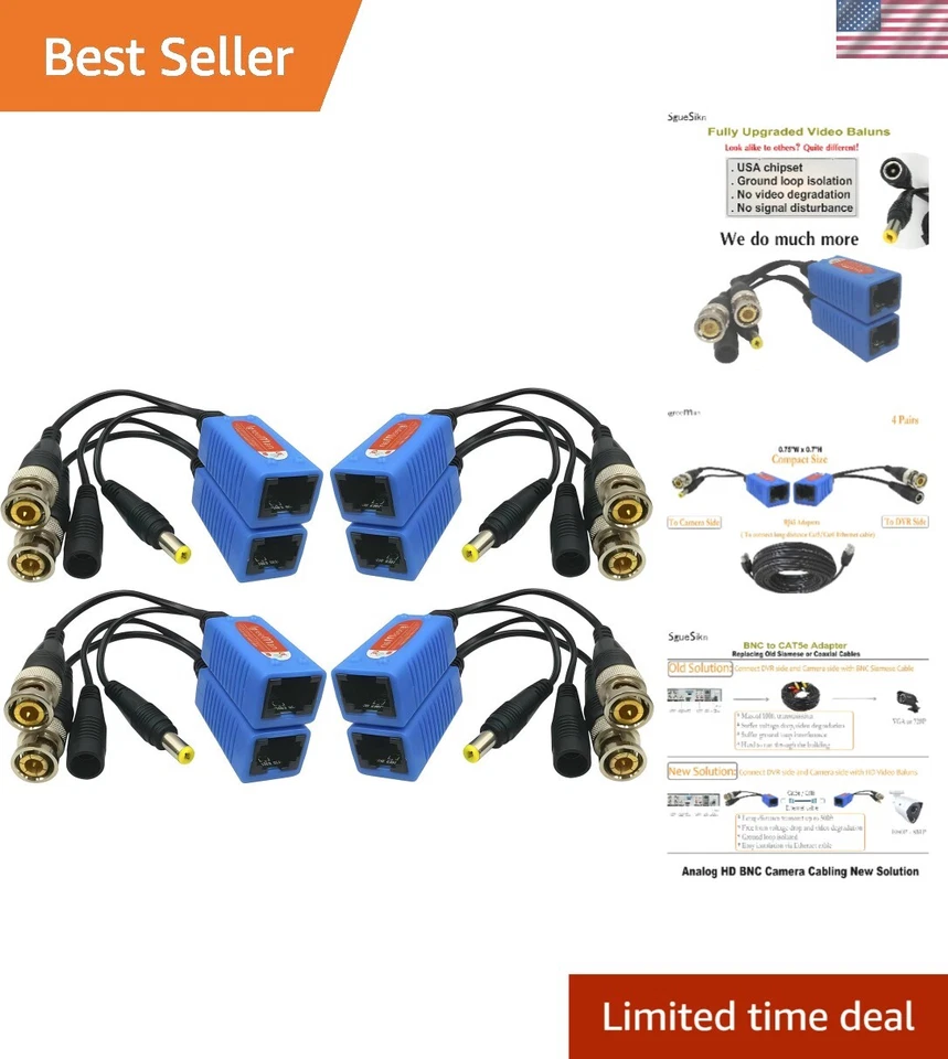 Adaptador BNC para RJ45 Premium - Balun de vídeo passivo 400 pés para câmeras analógicas - Imagem 1 de 4