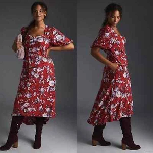 NWT Anthropologie Maeve Dress Maxi Midi Sweetheart Neckline Floral Red 16 Plus - Picture 1 of 10